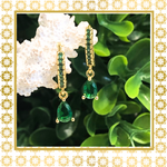 Teramasu CZ Green Crystal Hoop Gold Plated Drop Dainty Earrings