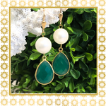 Handmade Pearl and Green Onyx Tear Drop Earrings 14K Gold Filled