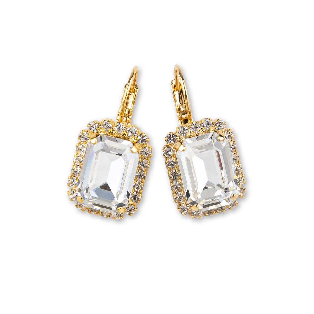 Teramasu Clear Crystal Lever Back Gold Plated  Earrings
