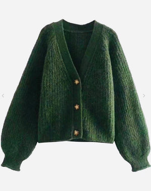 Green Cardigan Sweater With Buttons