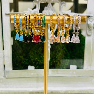 Teramasu CZ Turquoise Crystal Hoop Sterling Silver Gold Plated Gold Dainty Drop Earrings