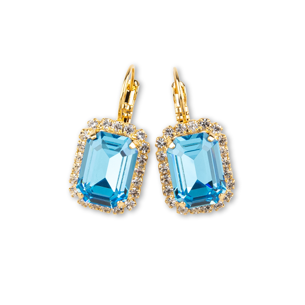 Teramasu Aqua Blue Crystal With CZ Crystals Lever Back Gold Plated  Earrings