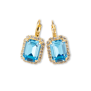 Teramasu Aqua Blue Crystal With CZ Crystals Lever Back Gold Plated  Earrings