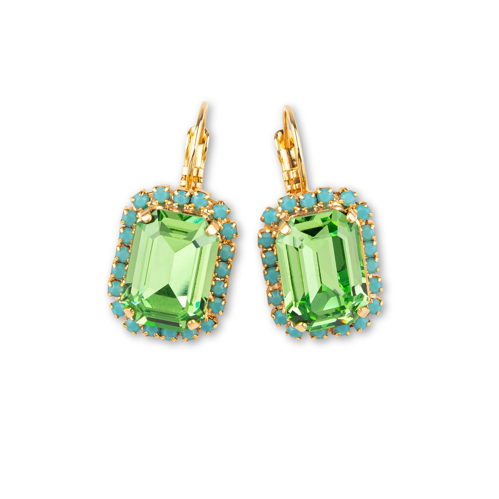 Teramasu Green Crystal Turquoise Lever Back Gold Plated  Earrings