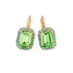 Teramasu Handmade Green Crystal Turquoise Lever Back Gold Plated  Earrings