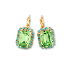 Teramasu Green Crystal Turquoise Lever Back Gold Plated  Earrings