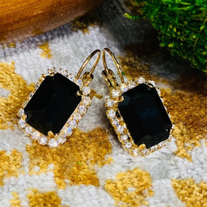 Teramasu Black Crystal Lever Back Gold Plated  Earrings