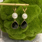 Teramasu Pearl and Black Onyx Tear Drop Earrings Gold Filled