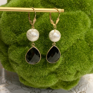 Teramasu Pearl and Black Onyx Tear Drop Earrings