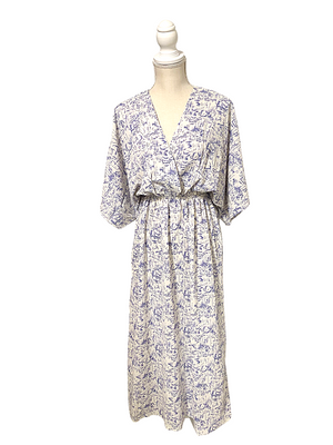 Kimono Style  Blue and White Midi Dress