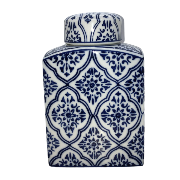Beautiful Ceramic Blue and White Design Jar With Lid
