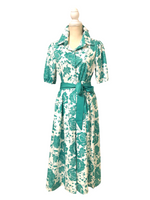 Beautiful Green and White Floral Front Button Midi Dress