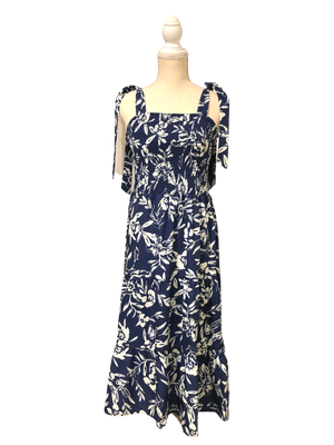 Beautiful Navy Blue Sleeveless Smock Midi Ruffle Dress