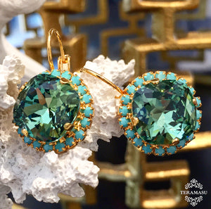 Teramasu Green Swarovski Crystal Lever Back Gold Plated Round Earrings