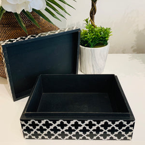 Large Black and White Clover Jewelry Box with Removable Lid