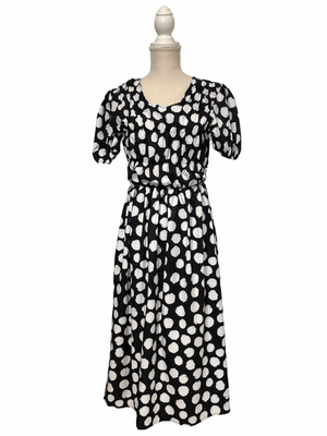 Black and White Polka Dot Smock MIDI Dress One Size Fits Most