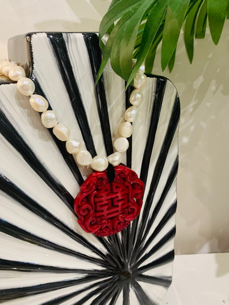 Luxury Baroque Pearl Red Jade Necklace