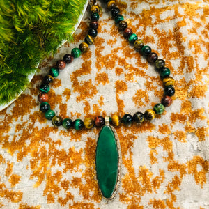Teramasu Handmade Multi Color Stone Necklace With Green Agate Pendant