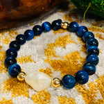 Luxury Baroque Pearl Gratitude Bracelet 14K Gold Filled in Navy Blue Agate   Clarity  Strength  Motivation