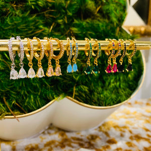 Teramasu CZ Crystal Hoop Sterling Silver Gold Plated  Dainty Drop Hoop Earrings