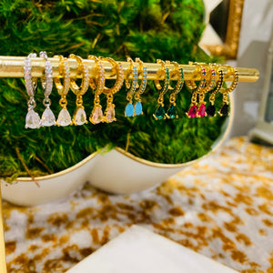 Teramasu CZ Crystal Hoop Sterling Silver Gold Plated  Dainty Drop Hoop Earrings