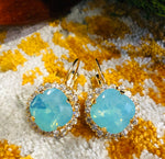 Teramasu Pacific Opal Crystal Round Crystal  Lever Back Gold Drop Earrings