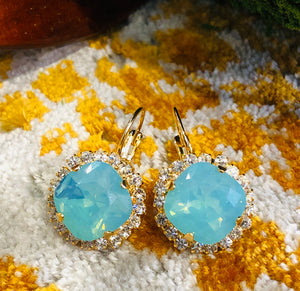 Teramasu Pacific Opal Crystal Round Swarovski Crystal  Lever Back Gold Drop Earrings